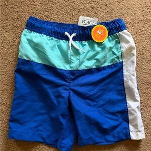 The Children's Place Blue Teal White Colorblock Boys Swim Trunks